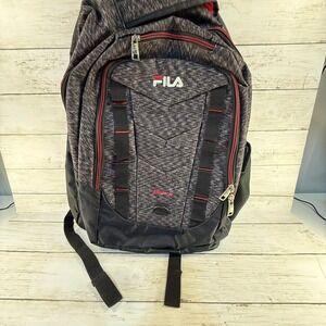 Fila Tech Backpack Heather Grey Black Red Padded Laptop Travel School Bag